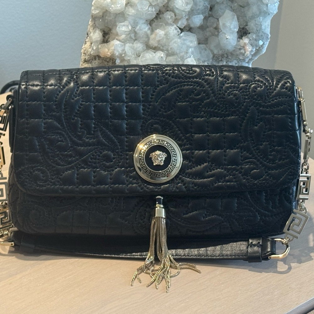 Versace Black Quilted Leather Medusa Tassel Clutch - Picture 2 of 7